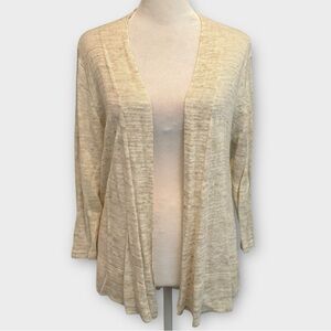 Porsesa Linen Blend Cardigan Size M Cream Open Front Stretchy 3/4 Sleeves Sheer